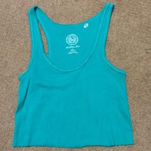 teal raced back cropped tank